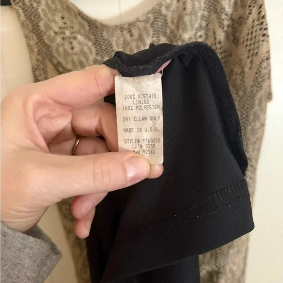 HARLOW Vintage Pullover Dress SZE 10 Tan Lace over Black Bodice Party or Formal - Picture 7 of 7